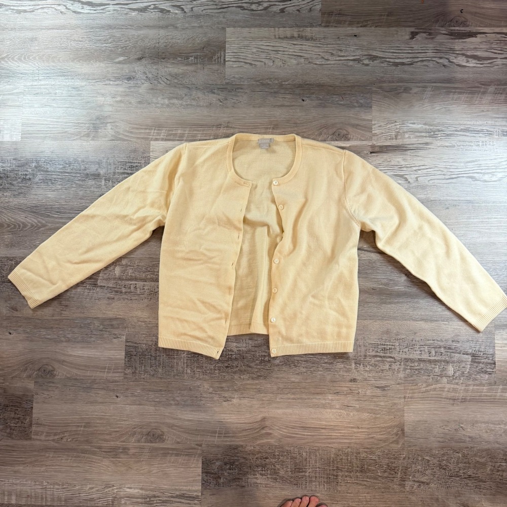 Vintage 90's J. Crew Womens L Ivory 100% Merino Wool Button Cardigan Sweater